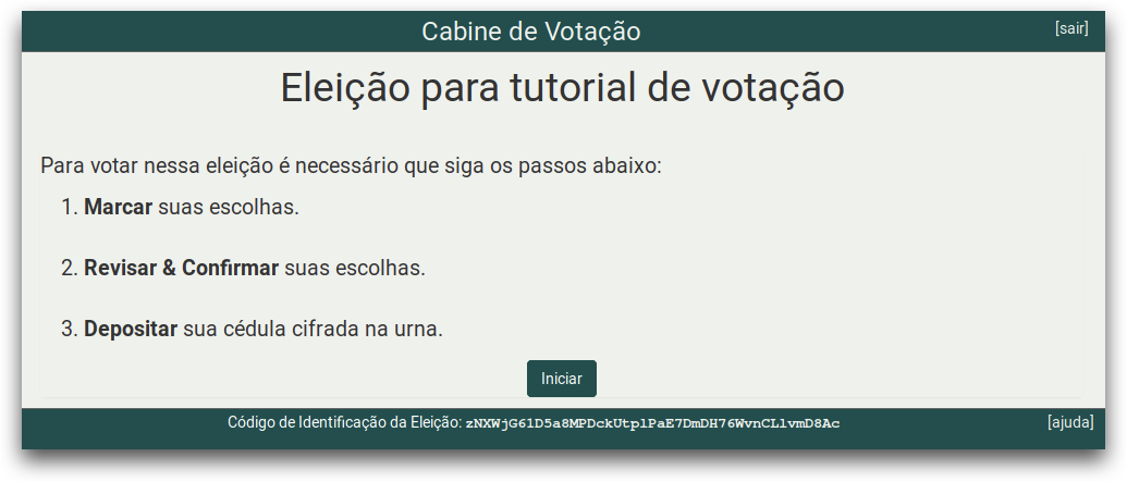 Tela inicial com instruções Tela inicial