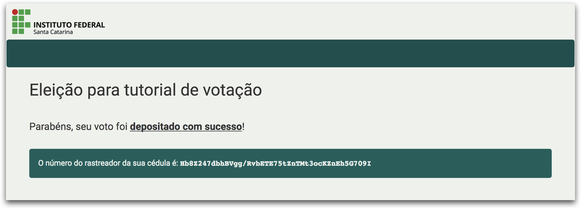 Tela final - voto depositado com sucesso Voto depositado com sucesso